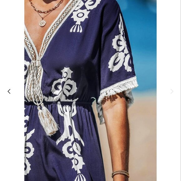 🎄NWOT Cupshe Blue Tassel Dolman Sleeve Mini Dress Size Small - Picture 3 of 7